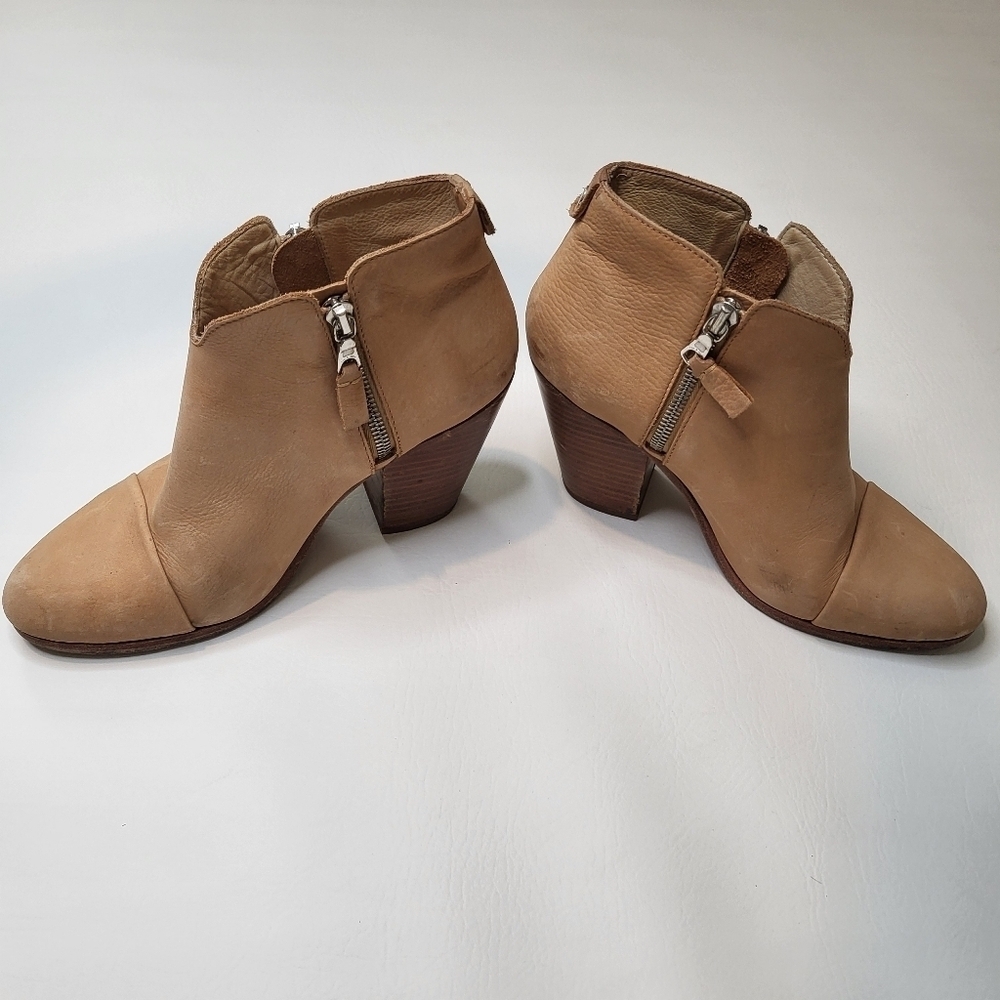 Rag & Bone Margot ankle booties light tan nubuck leather side zippers size 38.5 - Picture 7 of 10